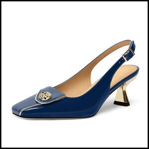 Slingback Kitten Heel Pumps Square Toe Matte Slip On Elegant Work Party Shoes